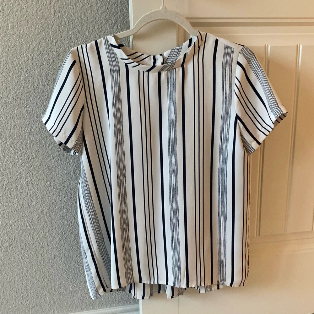 Navy Blue & White LOFT Blouse